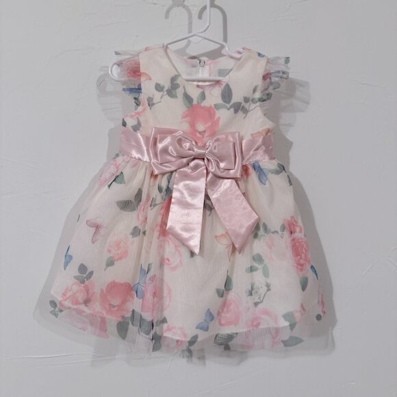 Rare Editions White Floral Dress with Pink Bow size 24m, holiday, classic - Picture 1 of 6